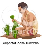 Farmer Plucking Vegetables
