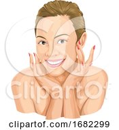 Happy Woman Touching Her Face Beauty Concept