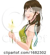 Poster, Art Print Of Young Woman Holding Flower