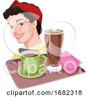 Waitress Holding Coffee And Milkshake On Tray