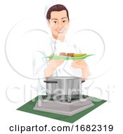 Chef Holding Plate Of Prepared Food by Morphart Creations
