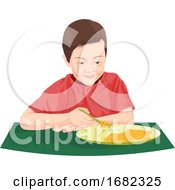 Poster, Art Print Of Boy Eating Noodles