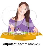 Poster, Art Print Of Woman Eating Using Fork