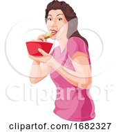 Poster, Art Print Of Woman Eating From Bowl