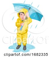 Poster, Art Print Of Boy Holding Umbrella