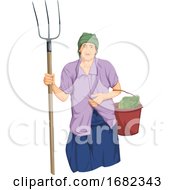 Woman With Shovel And Vegetable Bucket