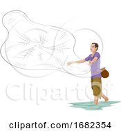 Man Throwing Fishing Net