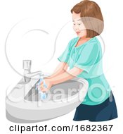 Girl Washing Hands In Wash Basin