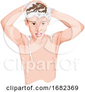 Poster, Art Print Of Teenage Boy Shampooing His Head
