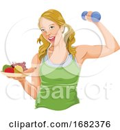 Poster, Art Print Of Fit Woman Posing With Dumbbell And Fruit