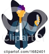 Poster, Art Print Of Minimalistic Occupation Illustration Of A Doctor In Blue Suit In Front Of Deep Blue Graphic Shape