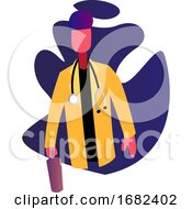 Poster, Art Print Of Doctor In Yellow Coat In Front Of Blue Shape Occupation Illustration