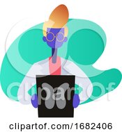 Poster, Art Print Of Minimalistic Modern Illustration Of A Doctor Showing A Scan