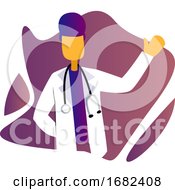 Poster, Art Print Of Modern Simple Occupation Illustration Of A Male Doctor With Stetoscope Inside A Purple Graphic