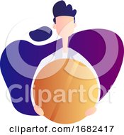 Poster, Art Print Of Male Doctor Holding Huge Orange Pill Inside A Purple Bubble