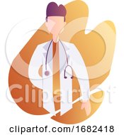Poster, Art Print Of Character Illustration Of A Male Doctor With Stetoscope In Orange Graphic Shape