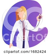Poster, Art Print Of Illustration Of A Female Doctor Holding A Stetoscope Inside A Purple Bubble