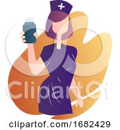 Poster, Art Print Of Nurse In Purple Medical Suit Holding A Medicine Bottle