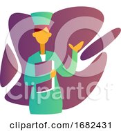 Poster, Art Print Of Colorful Illustration Of A Nurse Holding A Record In Front Of Purple Shapes
