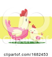 Chicken And A Little Chick Easter Art Illustration Web by Morphart Creations
