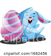 Decorated Easter Egg And Little Blue Rabbit Illustration Web