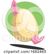 Poster, Art Print Of Easter Bunny In Cracked Egg Smiling In Front Of A Green Circle Illustration Web