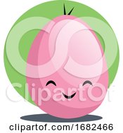 Pink Easter Egg Smiling In Front Of A Green Circle Illustration Web