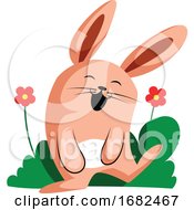 Happy Easter Rabbit Smiling In Front Of Flowers Illustration Web On White Background