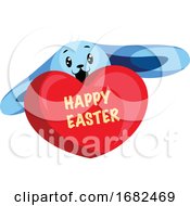 Poster, Art Print Of Blue Easter Bunny Wishing Happy Easter Illustration Web