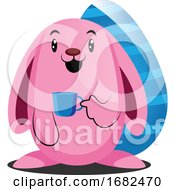 Pink Easter Rabbit Holding A Cup Illustration Web