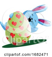 Blue Bunny Holding Easter Egg With Painted Hearts Illustration Web