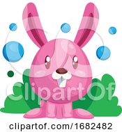 Pink Easter Rabbit Sitting In Green Grass Illustration Web On White Background by Morphart Creations