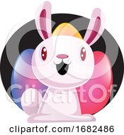 Bunny In Front Of Colorful Easter Eggs Illustration Web On White Background by Morphart Creations