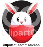 White Easter Rabbit Face In Front Black Circle Illustration Web On White Background by Morphart Creations
