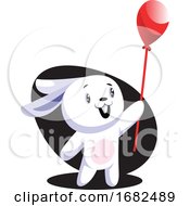 White Easter Rabbit Holding Red Balloon Illustration Web On White Background by Morphart Creations