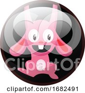 Poster, Art Print Of Cartoon Character Of A Pink Rabbit Hanging Illustration In Black Circle On White Background