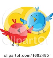 Funny Blue And Red Bird Singing Easter Song Illustration Web On White Background by Morphart Creations