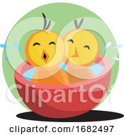 Two Cute Yellow Chick Bathing Illustration Web On White Background by Morphart Creations