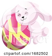 Rosy Easter Rabbit Hugging Pink Easter Egg Illustration Web On White Background by Morphart Creations