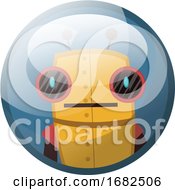Poster, Art Print Of Cartoon Character Of Yellow Retro Robot With Big Black Eyes