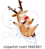 Poster, Art Print Of Happy Christmas Deer Sliding On The Snow
