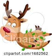 Poster, Art Print Of Christmas Deer Stuck In Green Decorative Lamps