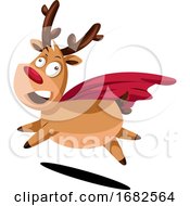 Poster, Art Print Of Crazy Christmas Deer With Red Cape