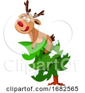 Poster, Art Print Of Christmas Deer On Top Of The Christmas Tree