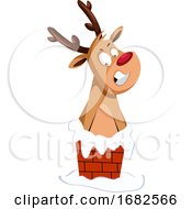 Poster, Art Print Of Christmas Deer Stuck In The Chimney