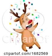 Poster, Art Print Of Cheerful Christmas Deer Throwing Confetti