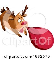 Poster, Art Print Of Christmas Deer Pulling Heavy Bag With Presents