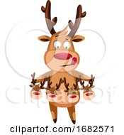 Poster, Art Print Of Christmas Deer Making A Decoration For A Christmas Tree