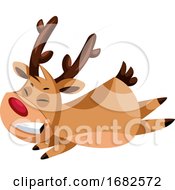 Poster, Art Print Of Smiling Christmas Deer Flying Around