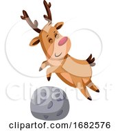 Poster, Art Print Of Christmas Deer Jumping Over A Rock